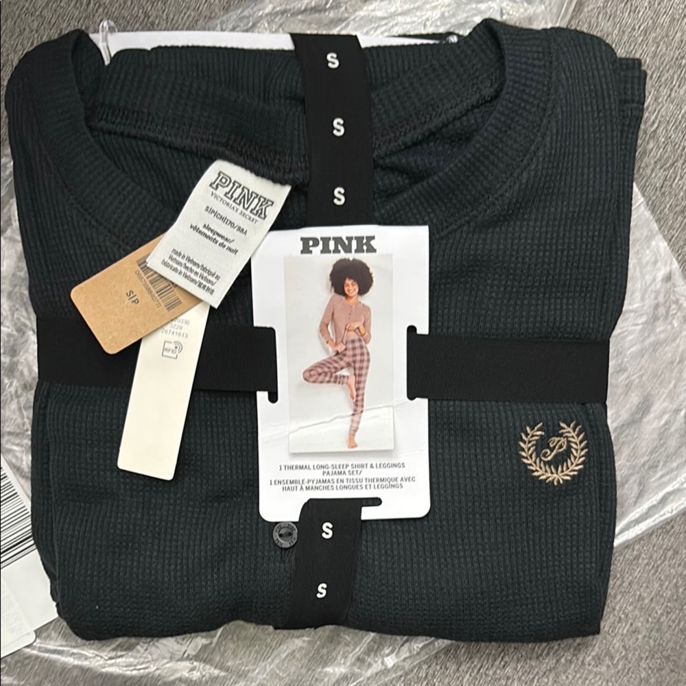 PINK Victoria's Secret Black Thermal Pajama Set